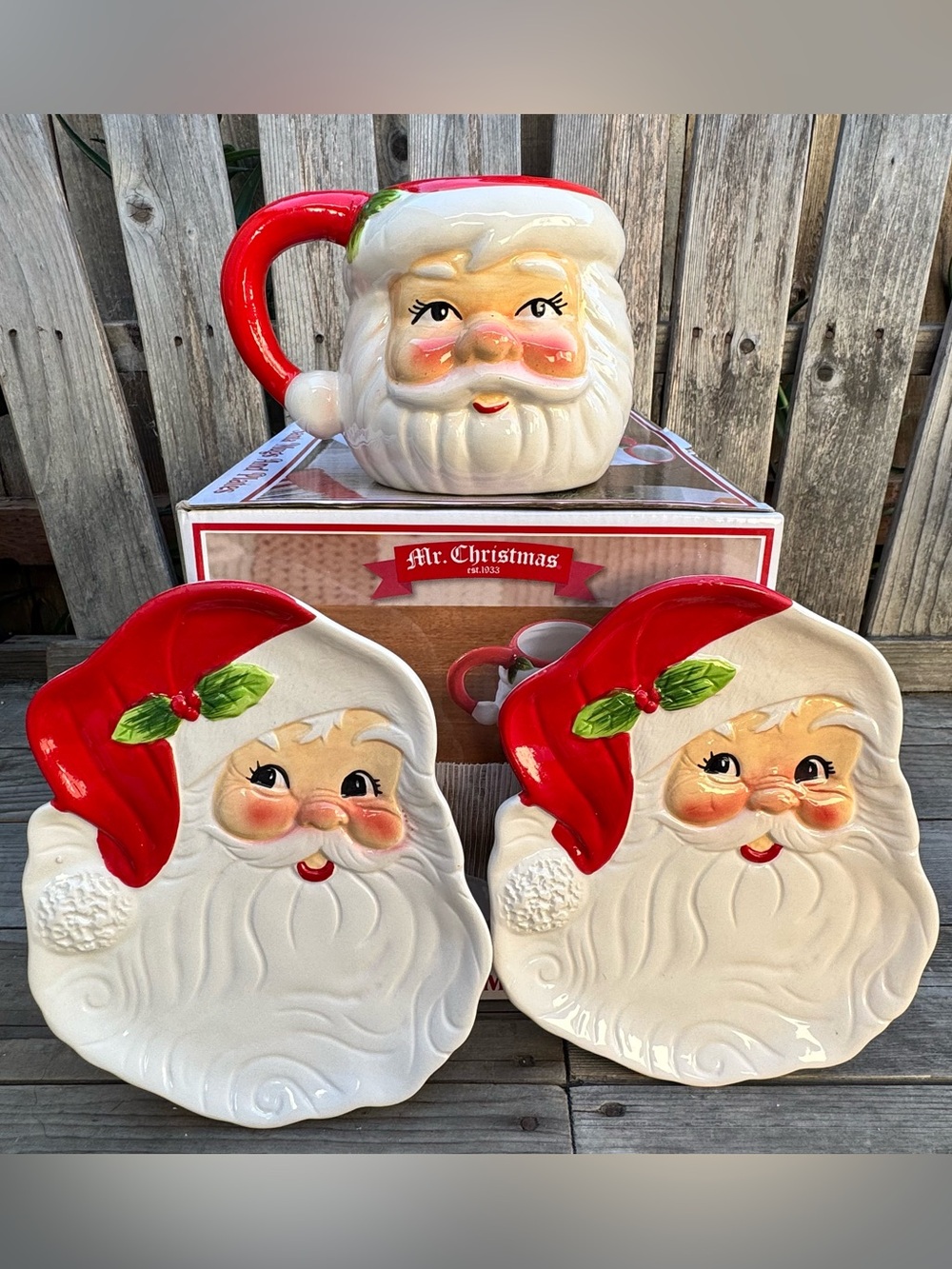 Mr. Christmas Retro Santa Mug & Plate Collection (3 Pieces)